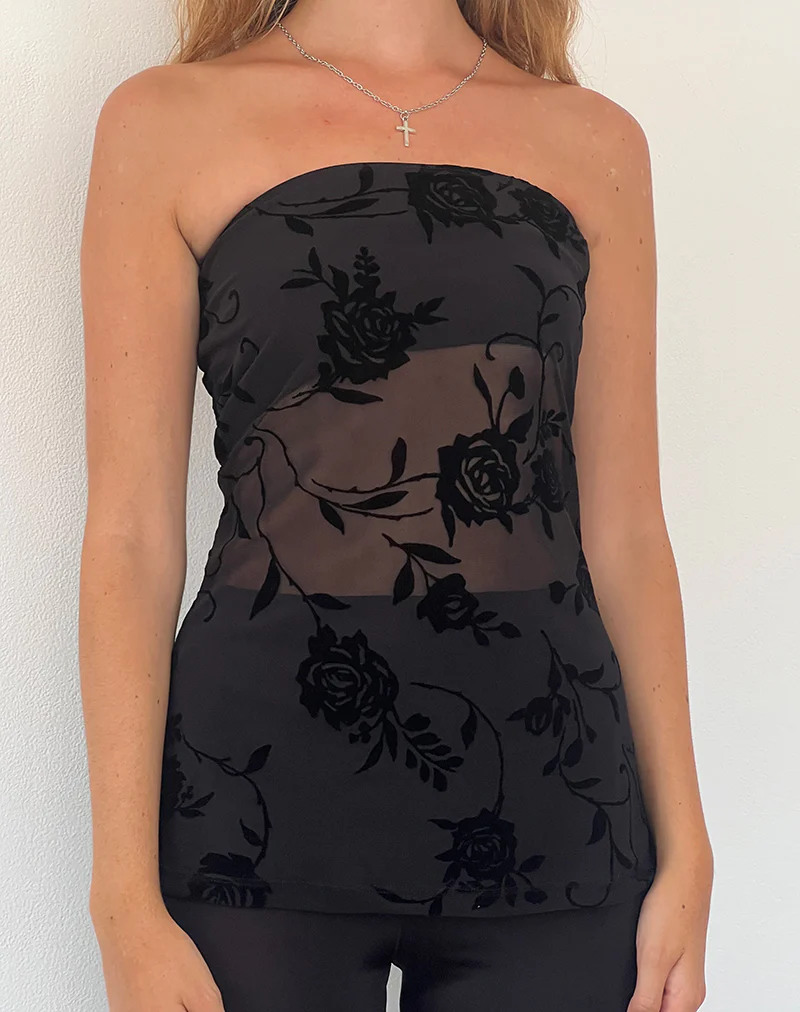 Bilancia Bandeau Top in Rose Flock Black - Image 2