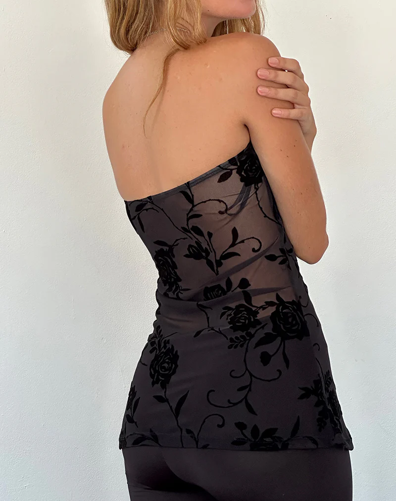 Bilancia Bandeau Top in Rose Flock Black - Image 4