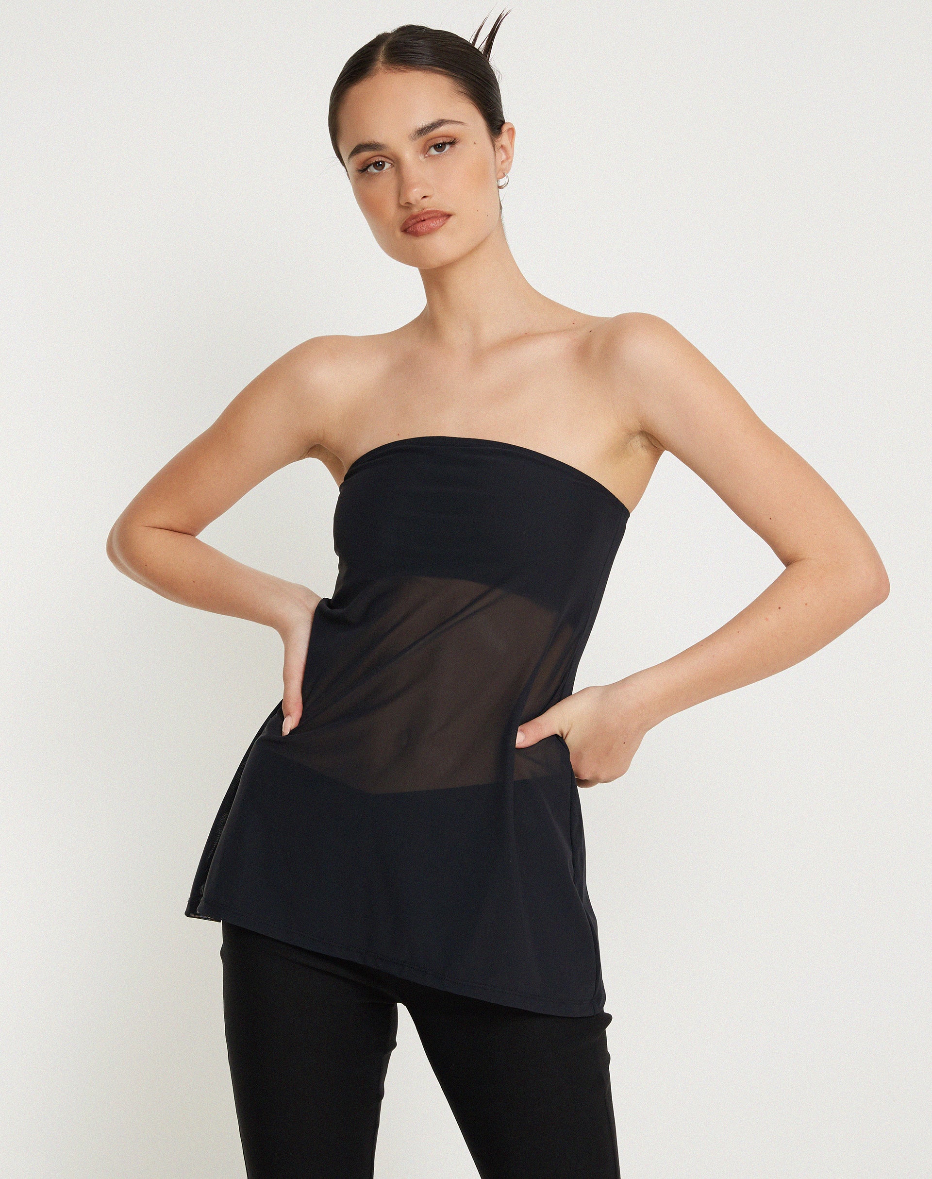 Bilancia Bandeau Mesh Top in Black - Image 4