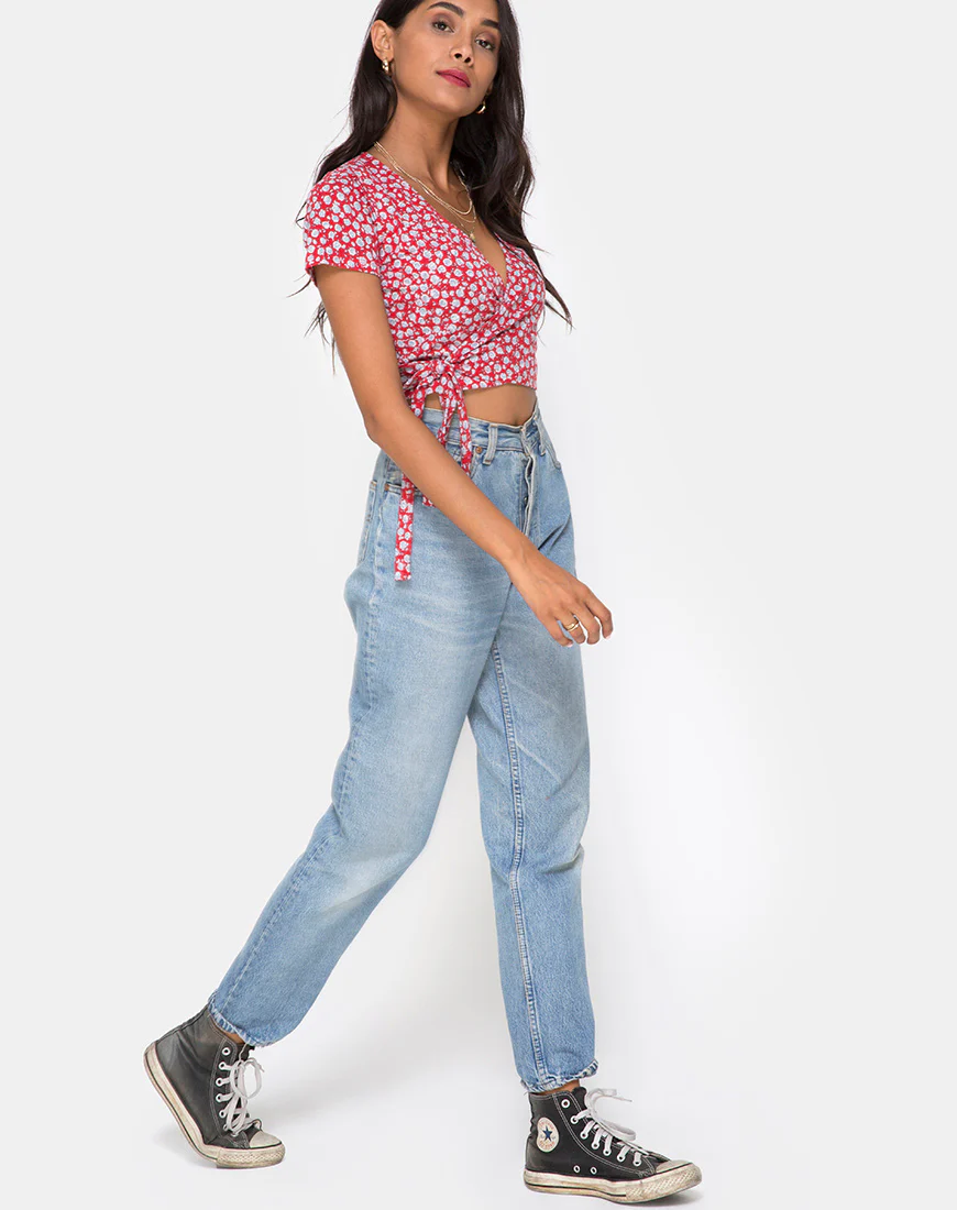Bilen Top in Ditsy Rose Red and Silver - Image 5