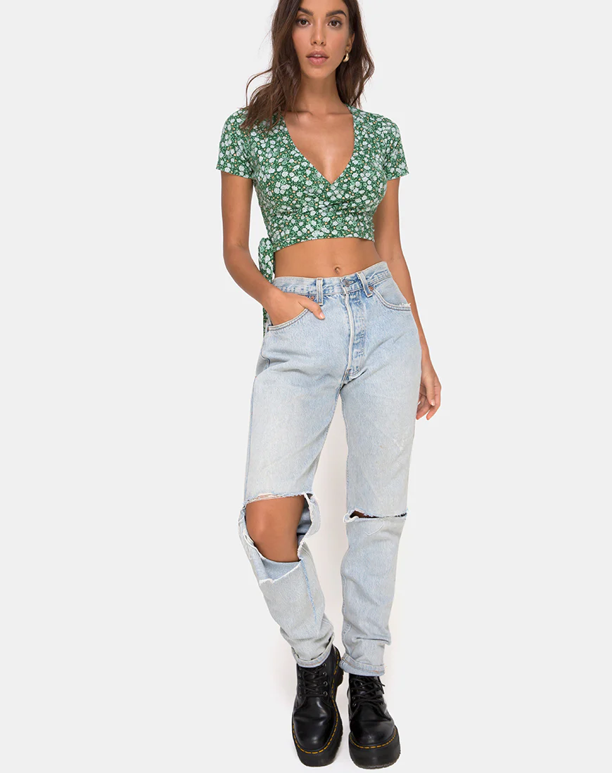 Bilen Top in Floral Field Green - Image 3