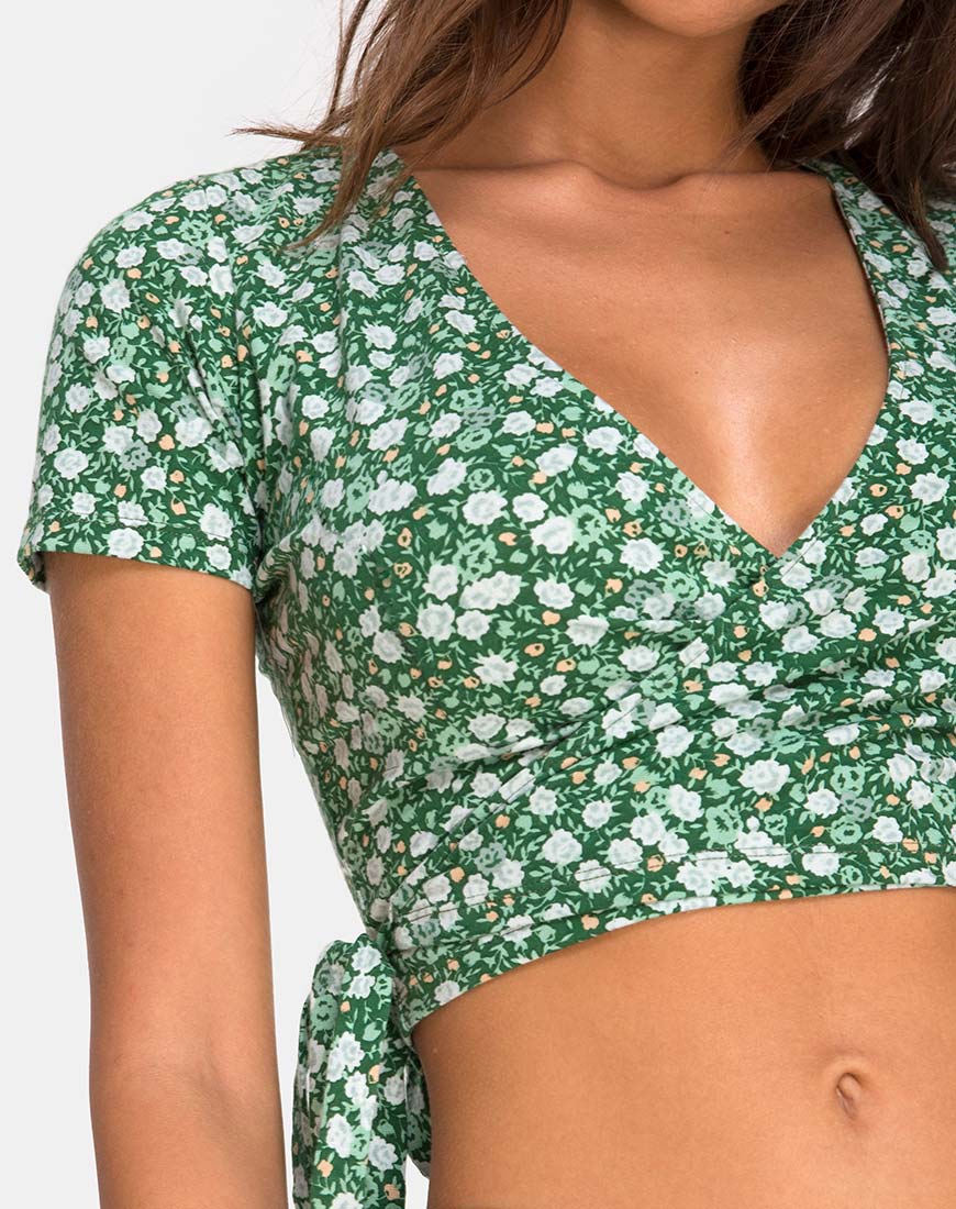 Bilen Top in Floral Field Green - Image 5