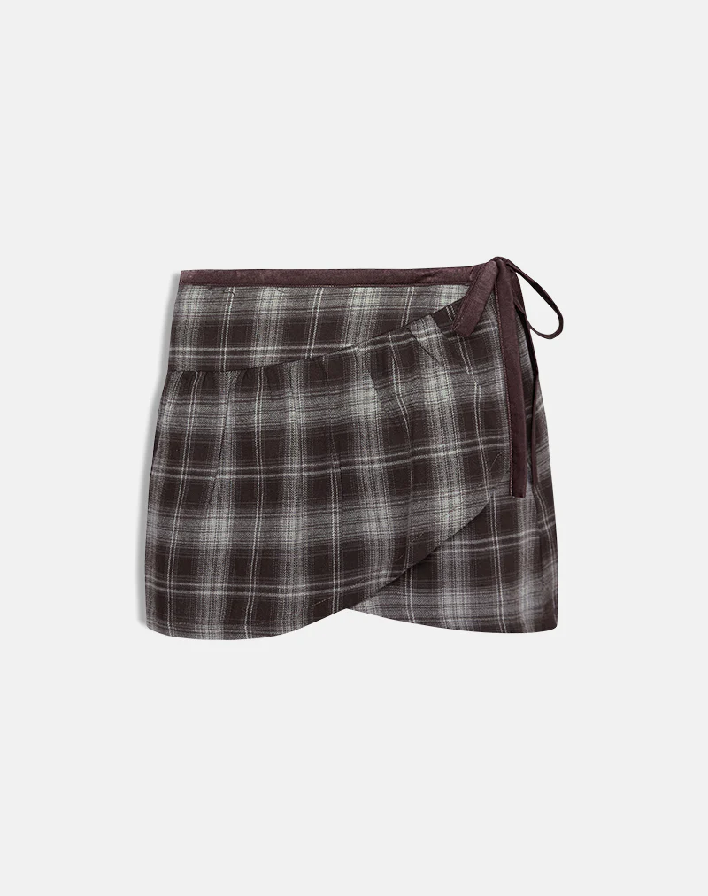 Billa Wrap Mini Skirt in Grey Check - Image 4