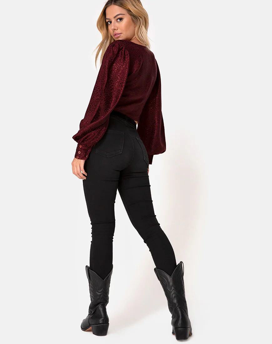 Bina Crop Top in Satin Cheetah Burgundy - Image 4