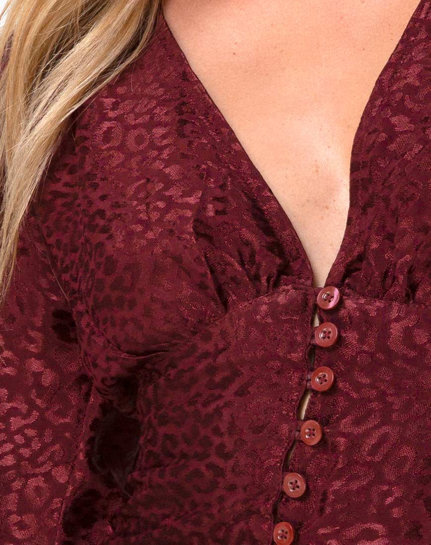 Bina Crop Top in Satin Cheetah Burgundy - Image 5