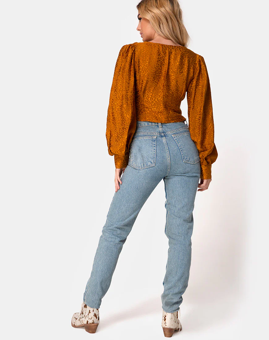 Bina Crop Top in Satin Cheetah Gold - Image 4