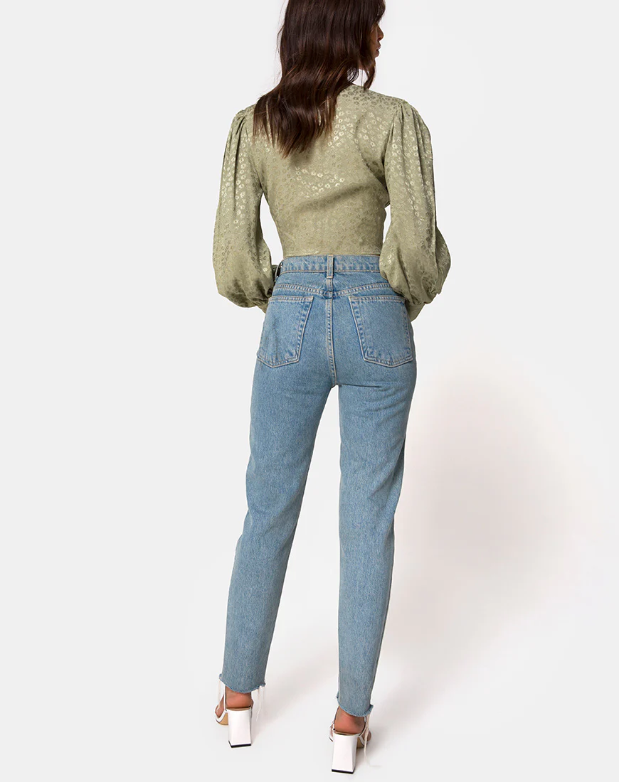 Bina Long sleeve Top in Satin Ditsy Rose Sage - Image 3