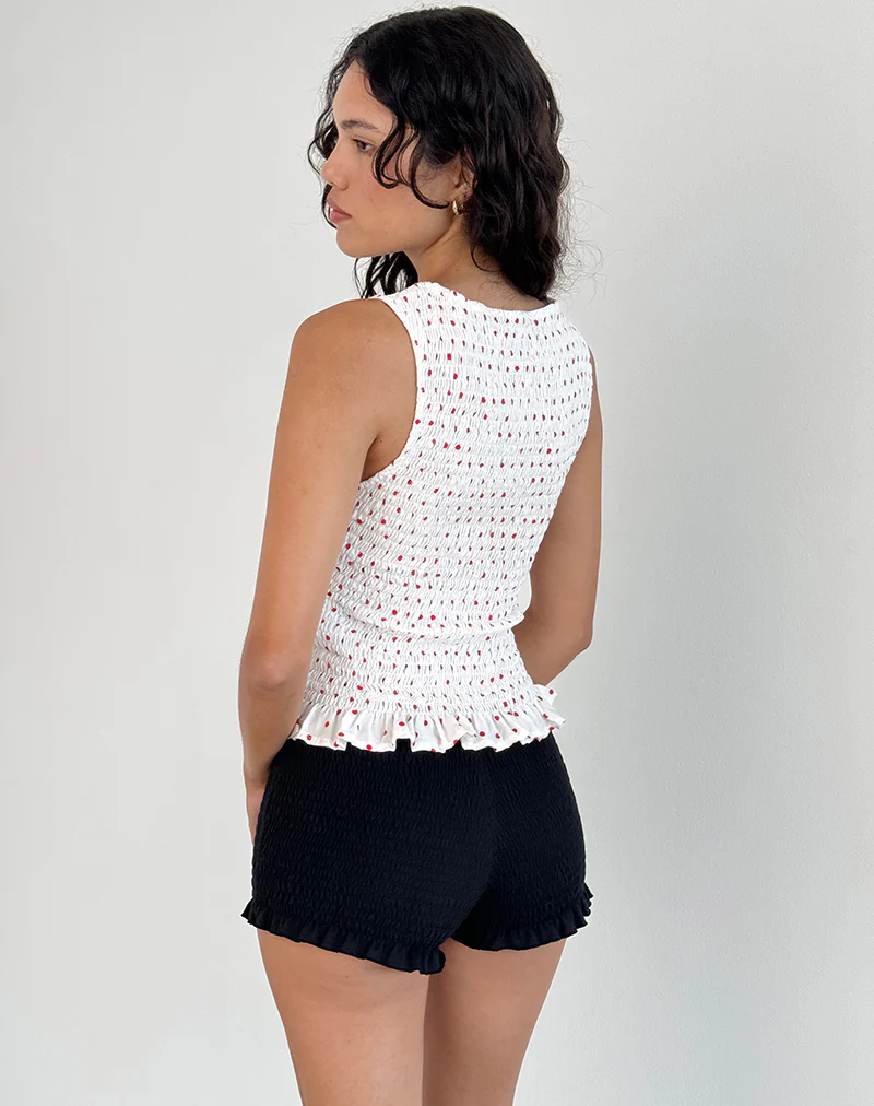 Birita Shirred Tank Top in White and Red Polkadot - Image 3