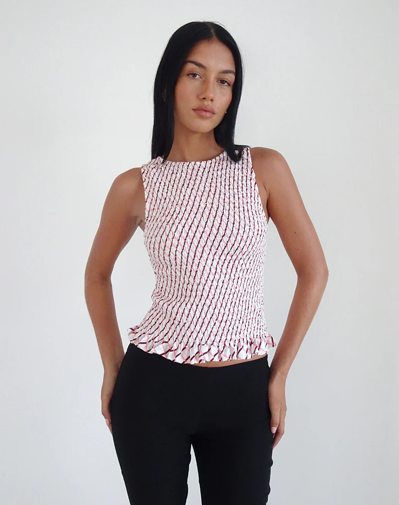 Birita Shirred Tank Top in Geometric Tile - Image 3