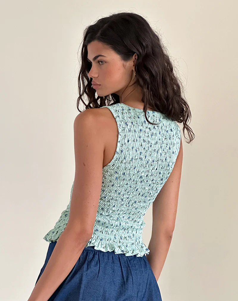 Birita Shirred Top in Pretty Petal Green - Image 4