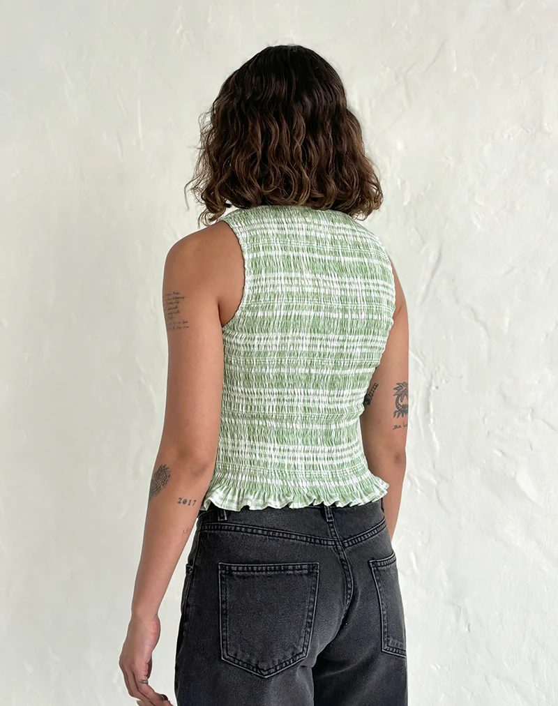 Birita Shirred Top in Table Cloth Neo Mint - Image 4