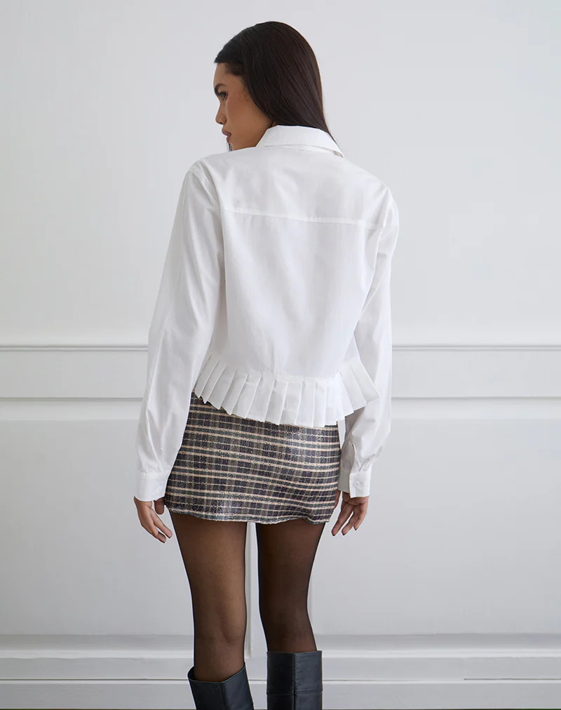 Bisian Pleated Hem Shirt in Poplin White - Image 3