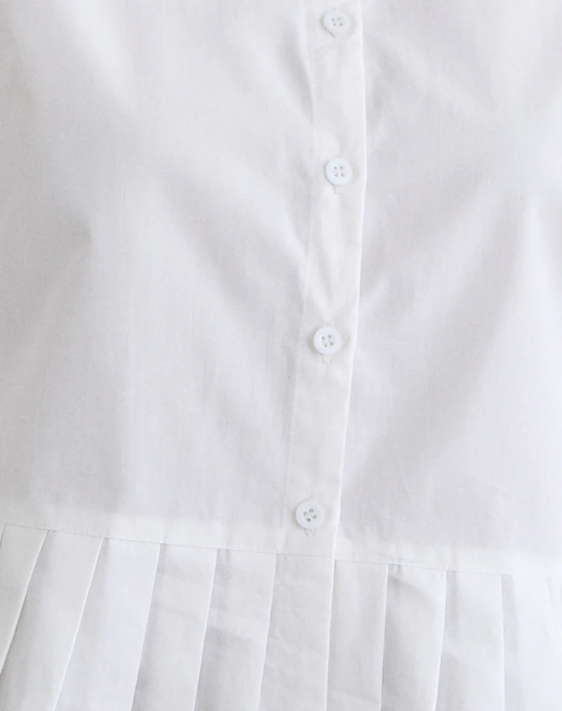 Bisian Pleated Hem Shirt in Poplin White - Image 6