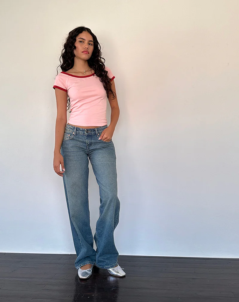 Bitha Top in Ballet Pink with Adrenaline Red Binding - Image 2