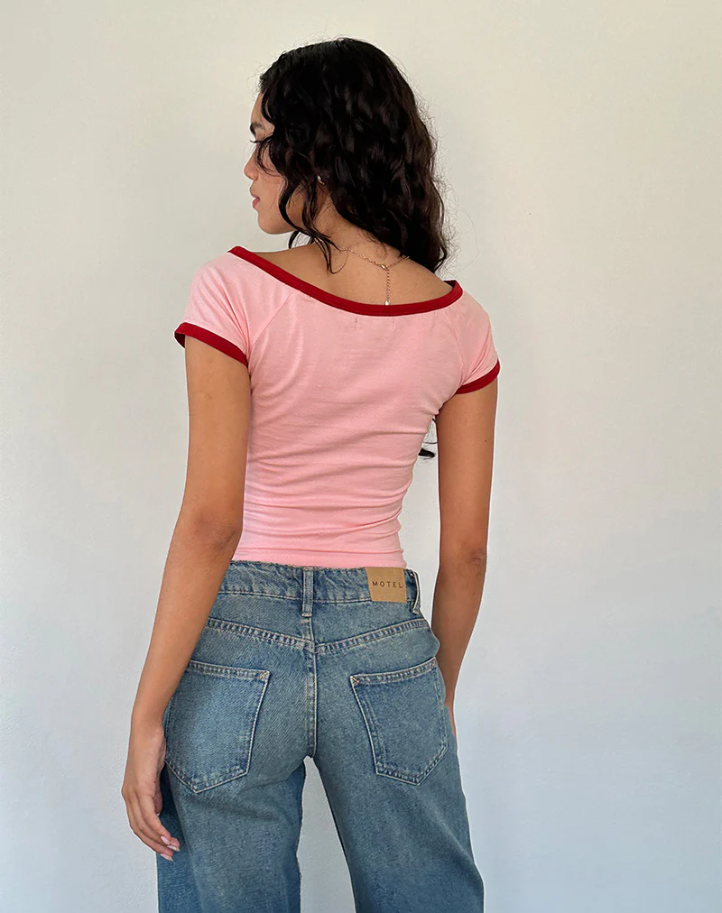 Bitha Top in Ballet Pink with Adrenaline Red Binding - Image 4