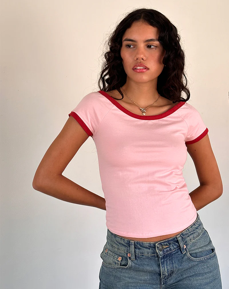 Bitha Top in Ballet Pink with Adrenaline Red Binding - Image 5