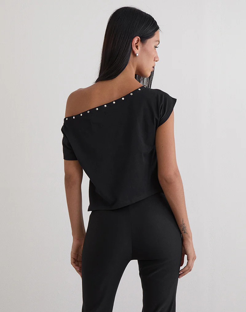 Bizzy Top in Jersey Black with Studs - Image 4