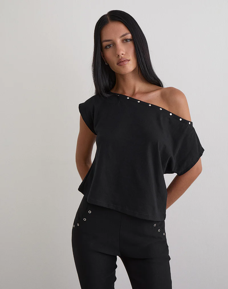 Bizzy Top in Jersey Black with Studs - Image 5