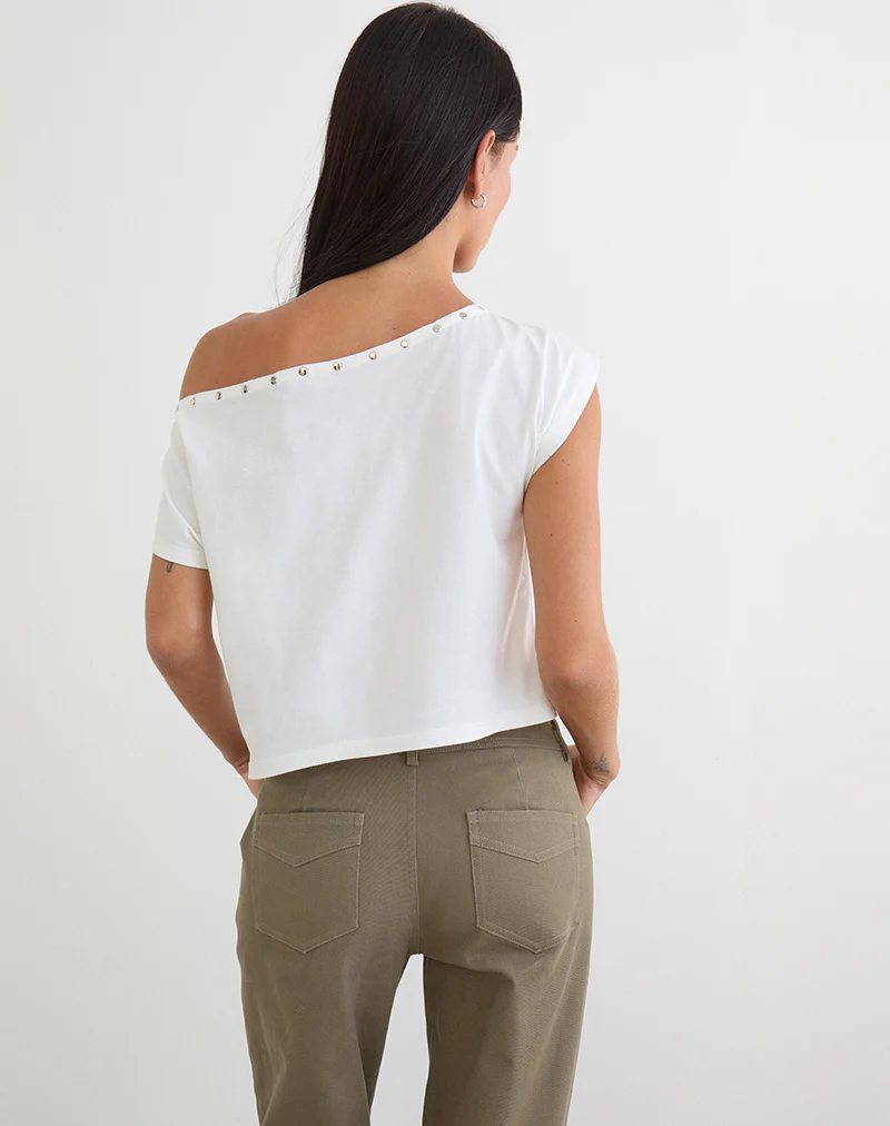 Bizzy Top with Studded Neckline in Off White - Image 6