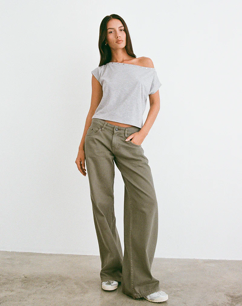 Bizzy Top with Studded Neckline in Grey Marl - Image 2