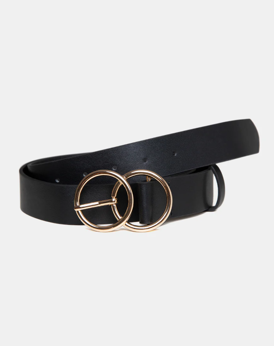 Black Pu Belt with Golden O Ring Buckle - Image 3