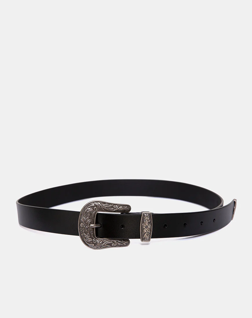 Black Vintage Western Belt with Silver Buckle - Image 4
