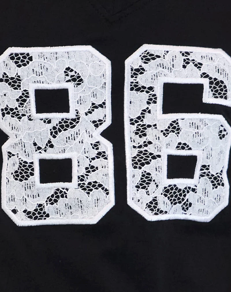 Blaine Oversized Tee in Black with 86 White Lace Embroidery - Image 5