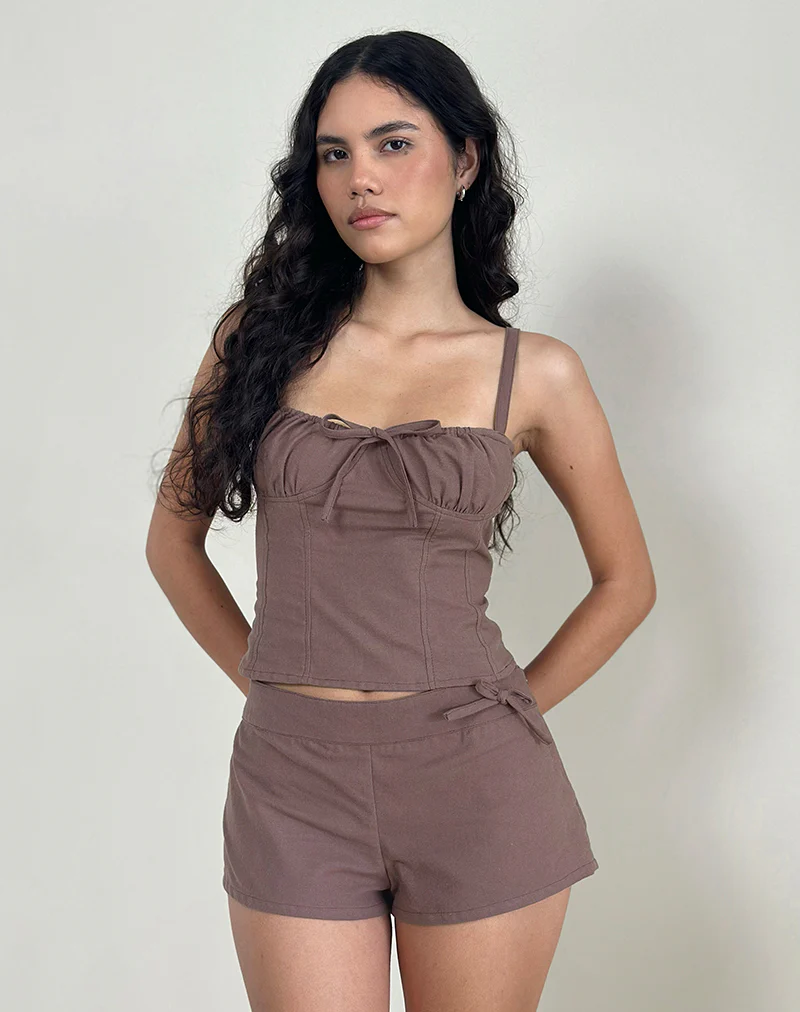 Blazy Tie Short in Linen Taupe - Image 2