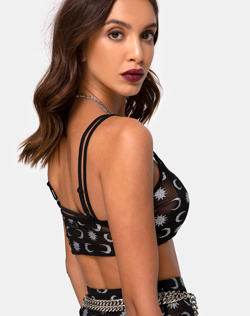 Blink Crop Top in Over The Moon Black with Glitter - Image 2