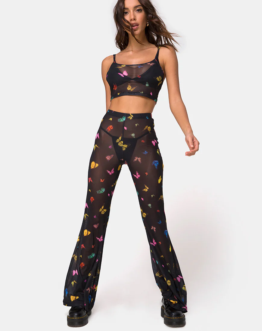Bliss Crop Top in Mesh Black Butterfly - Image 3