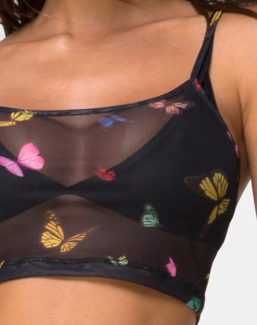 Bliss Crop Top in Mesh Black Butterfly - Image 5