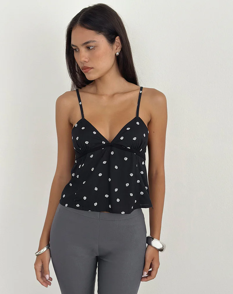 Bluesa Cami Top in Ditsy Rose Black - Image 2