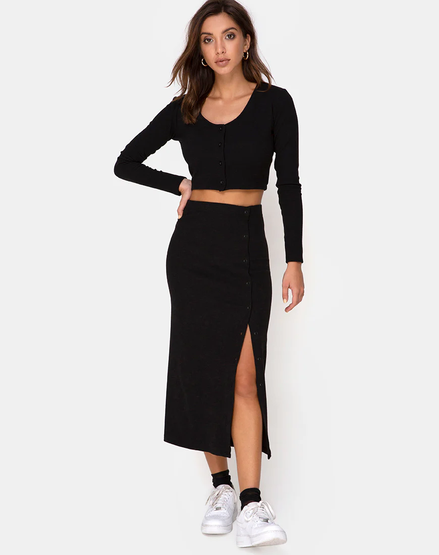Bobbin Midi Skirt in Black Rib - Image 3