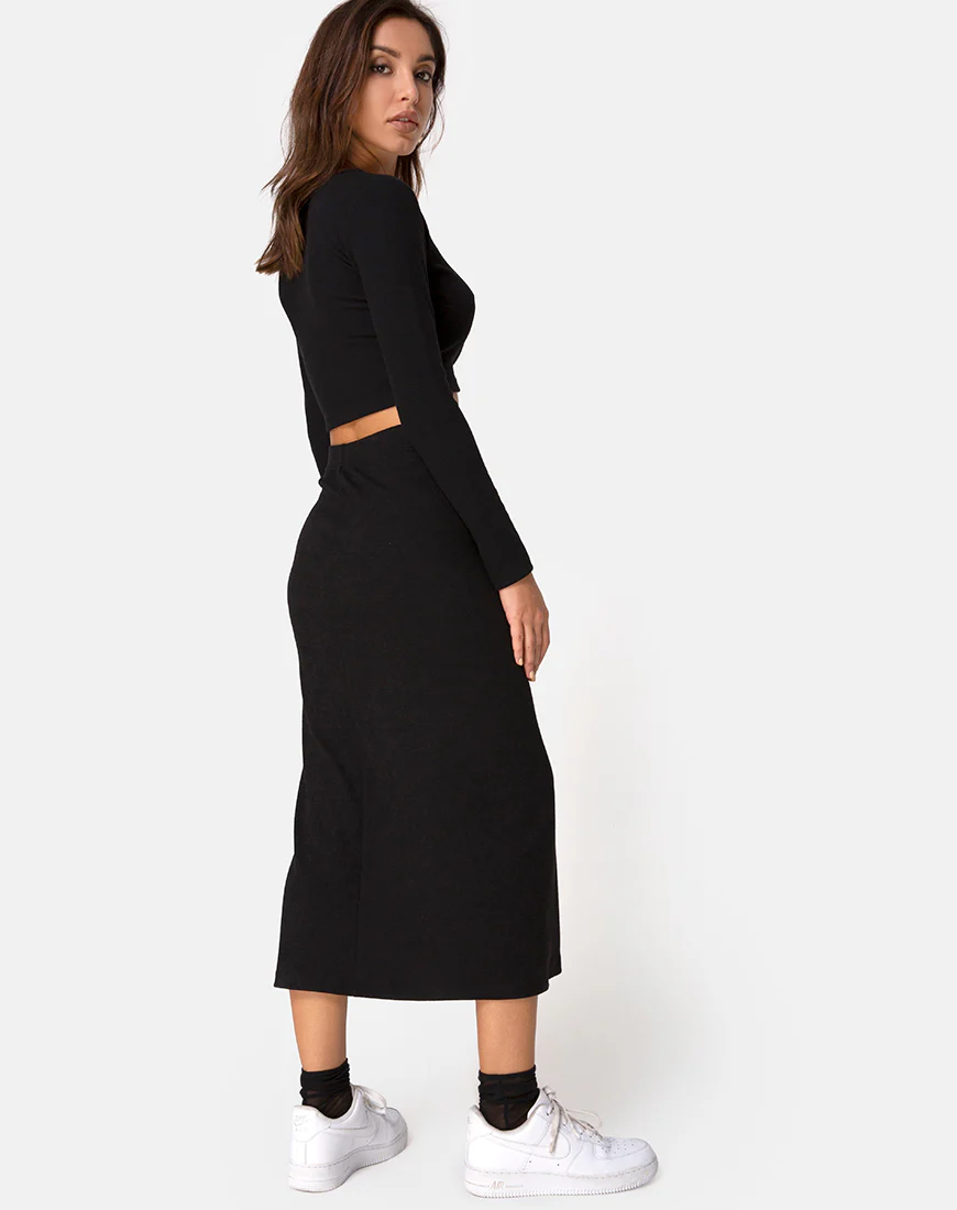 Bobbin Midi Skirt in Black Rib - Image 4