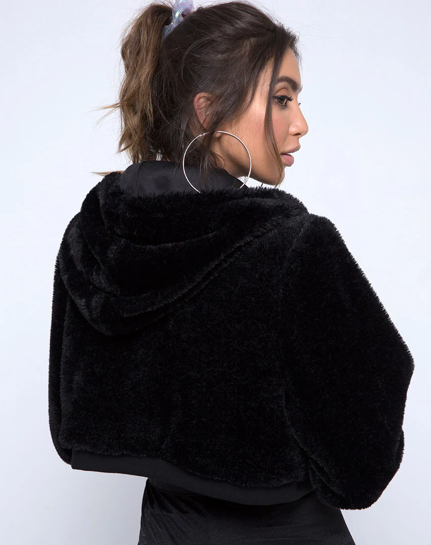 Bomb Hoody in Fur Zip Black - Image 2