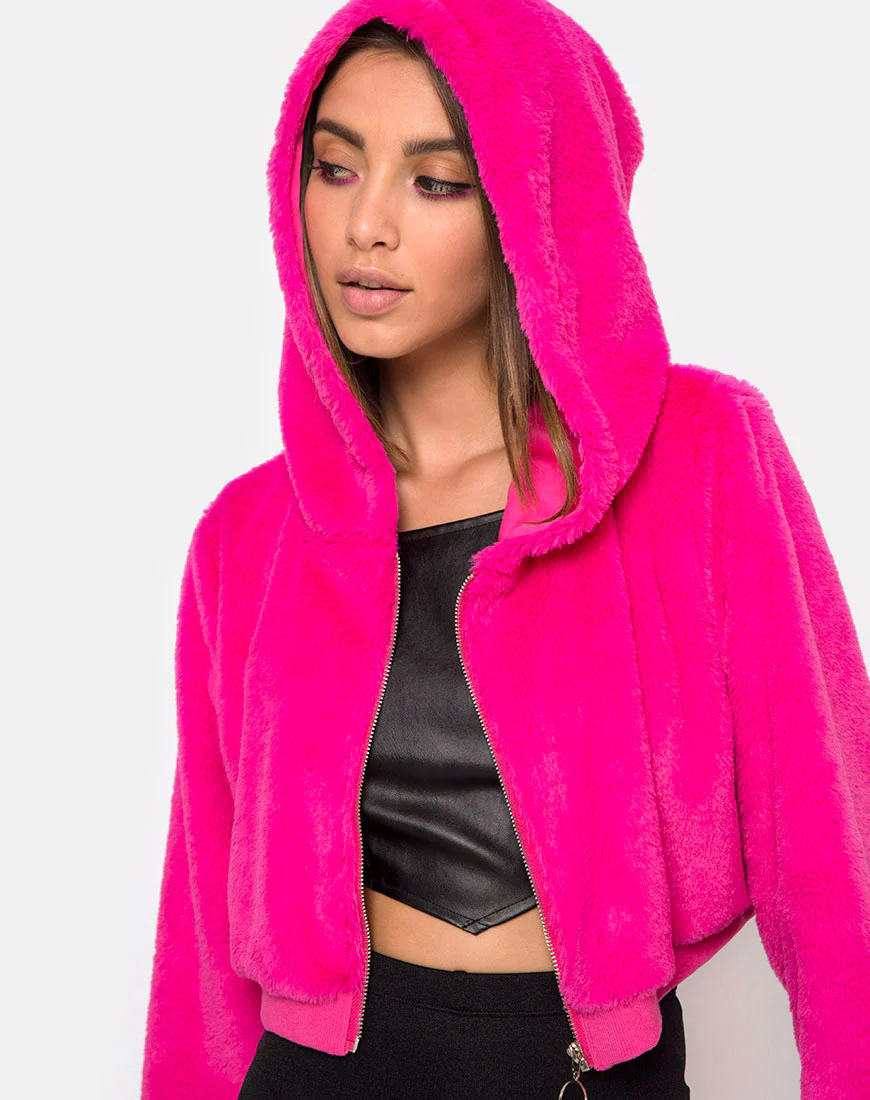 Bomb Hoody in Fur Zip Magenta - Image 2