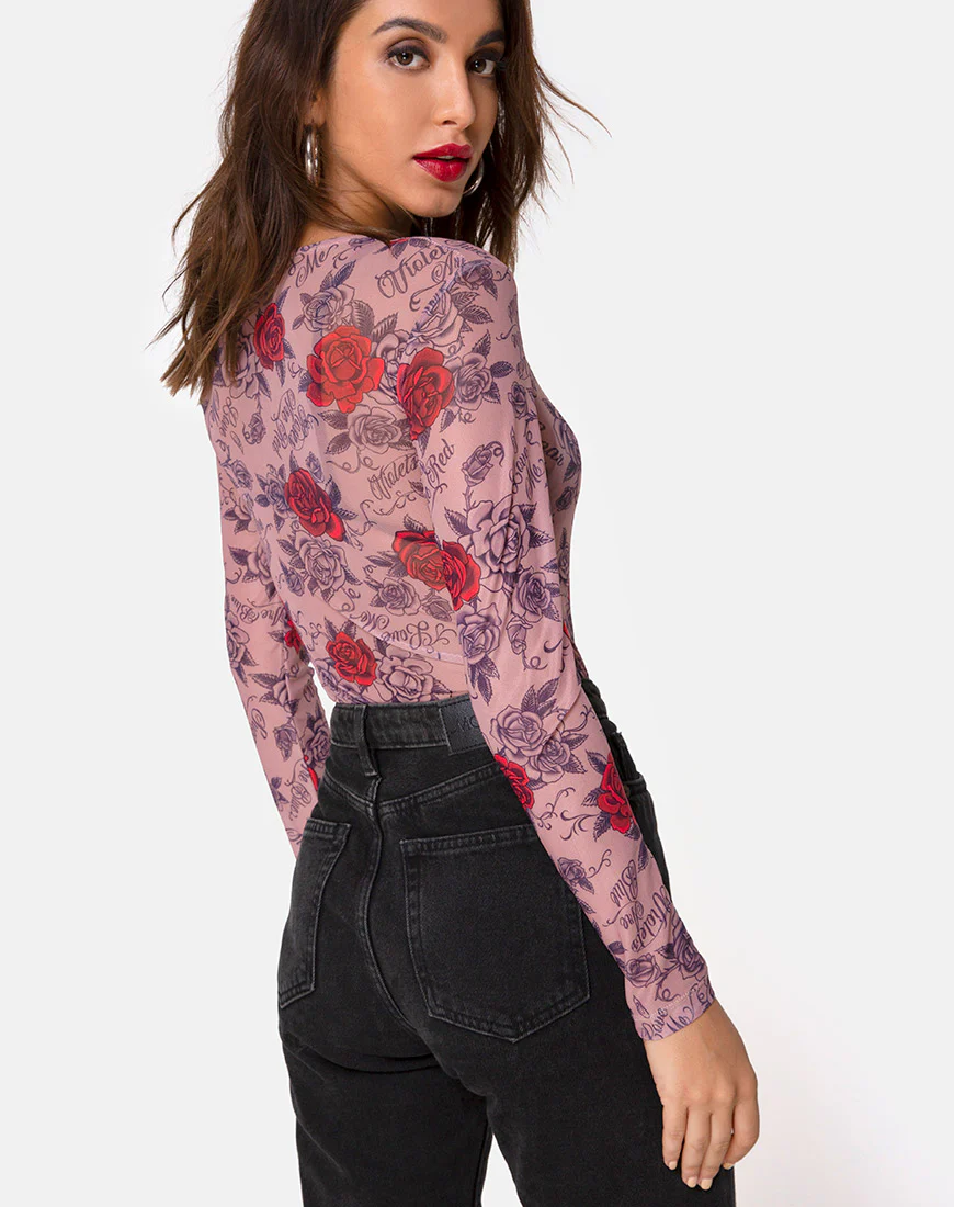 Bonella Bodice in Roses Are Red Mesh - Image 2