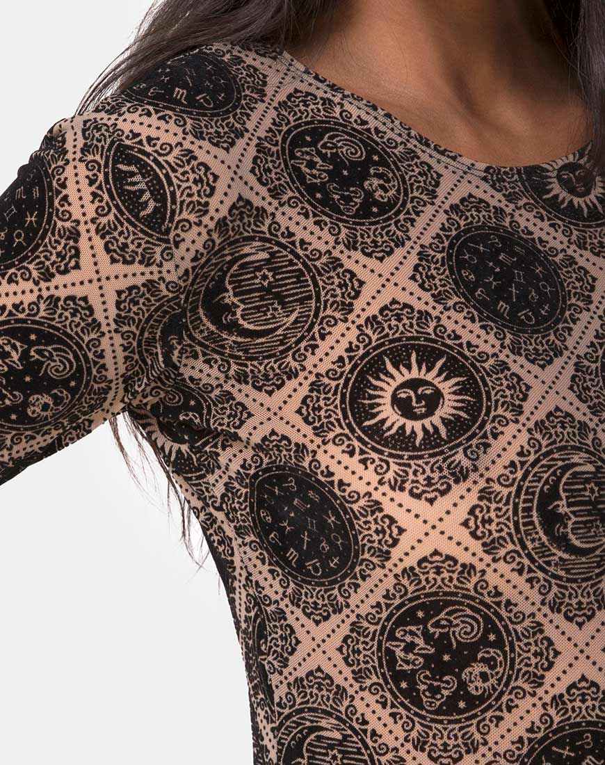 Bonella Bodice Taupe Net with Black Sign Flock - Image 5