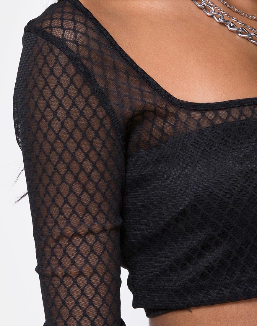 Boneta Crop Top in Black Fishnet - Image 5