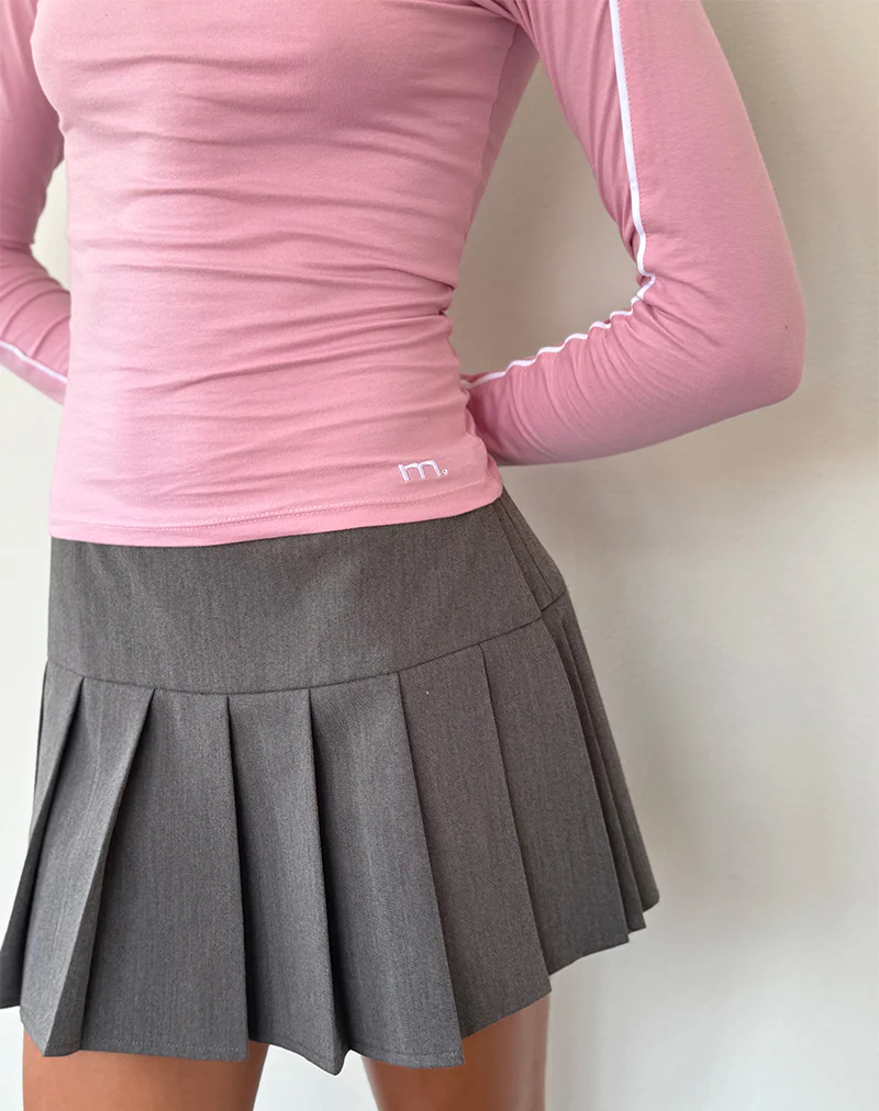 Bonija Long Sleeve Top in Flamingo Pink with White Piping and M Embroidery - Image 2