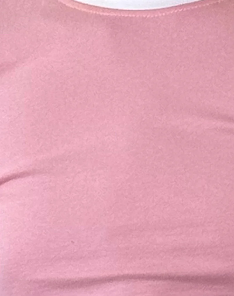 Bonija Long Sleeve Top in Flamingo Pink with White Piping and M Embroidery - Image 6