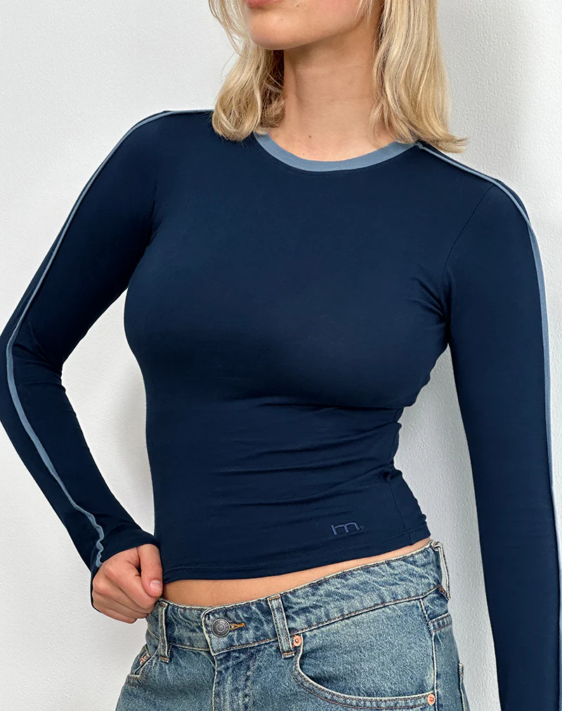 Bonija Long Sleeve Top in Navy Faded Denim - Image 2