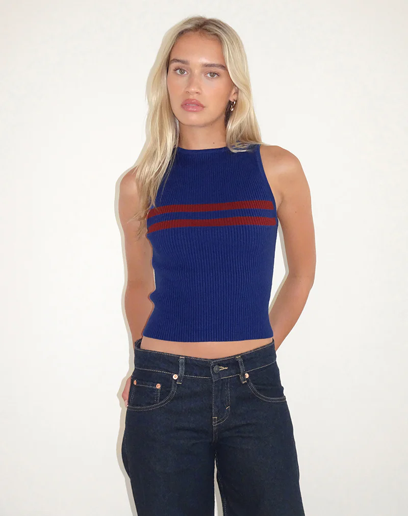 Bonisa Vest in Blue with Red Stripe - Image 5