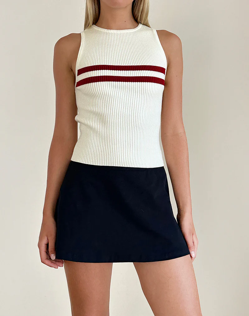 Bonisa Vest Top in Ivory with Red Stripes - Image 5