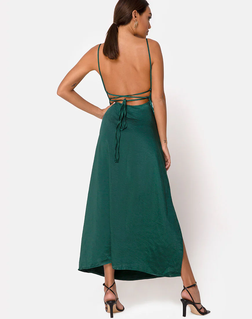 Bonita Maxi Dress in Satin Forest Green - Image 2