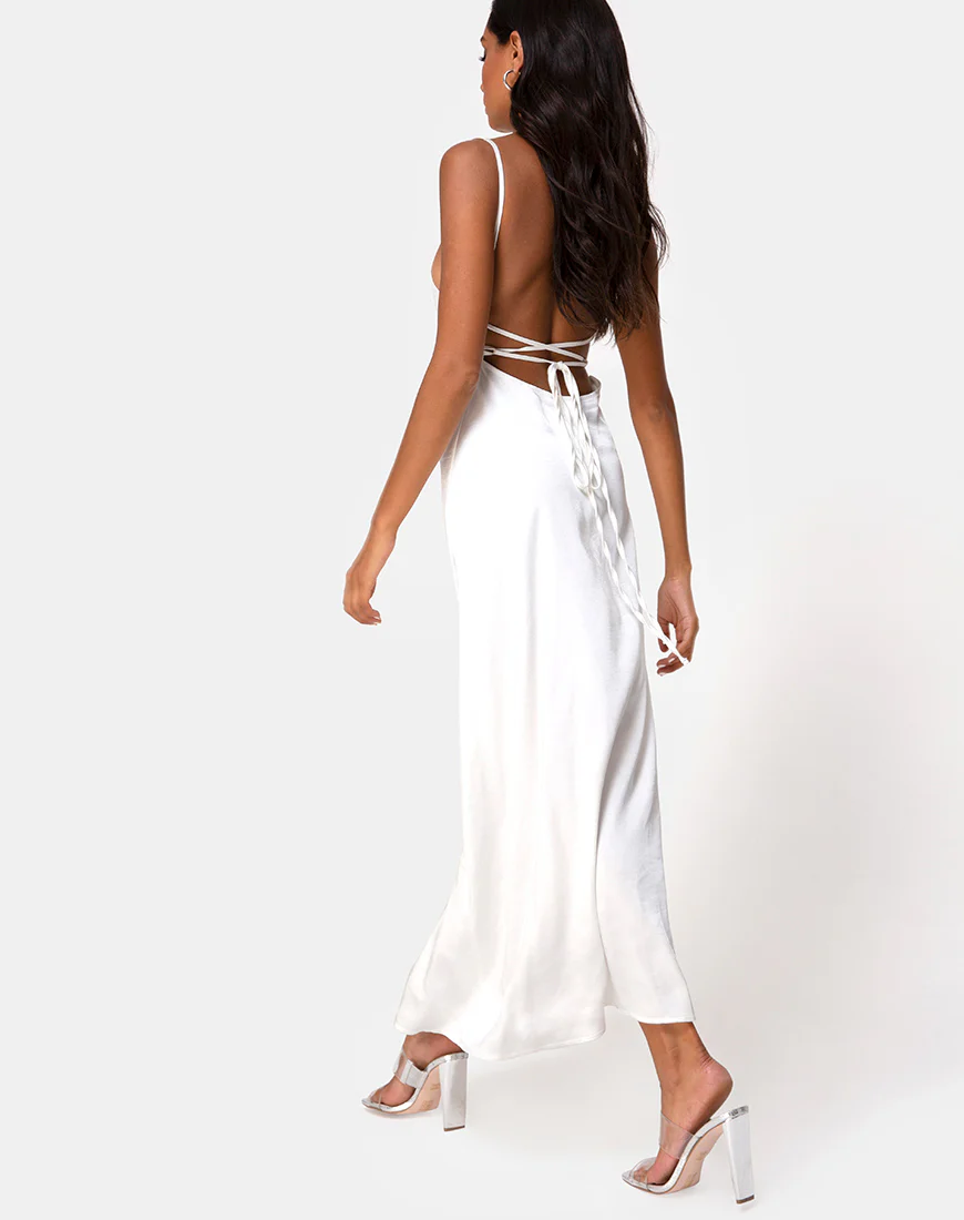 Bonita Dress in Satin Ivory - Image 4