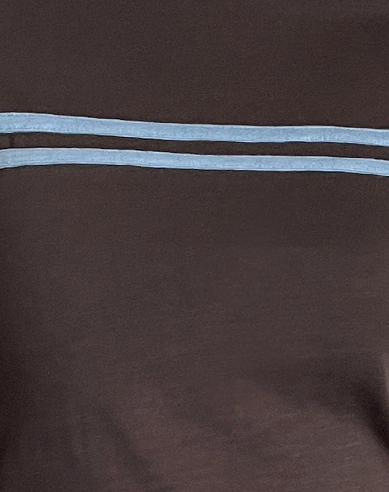 Bonjita Long Sleeve Top in Chocolate Brown with Ash Blue Two Stripe Binding - Image 7
