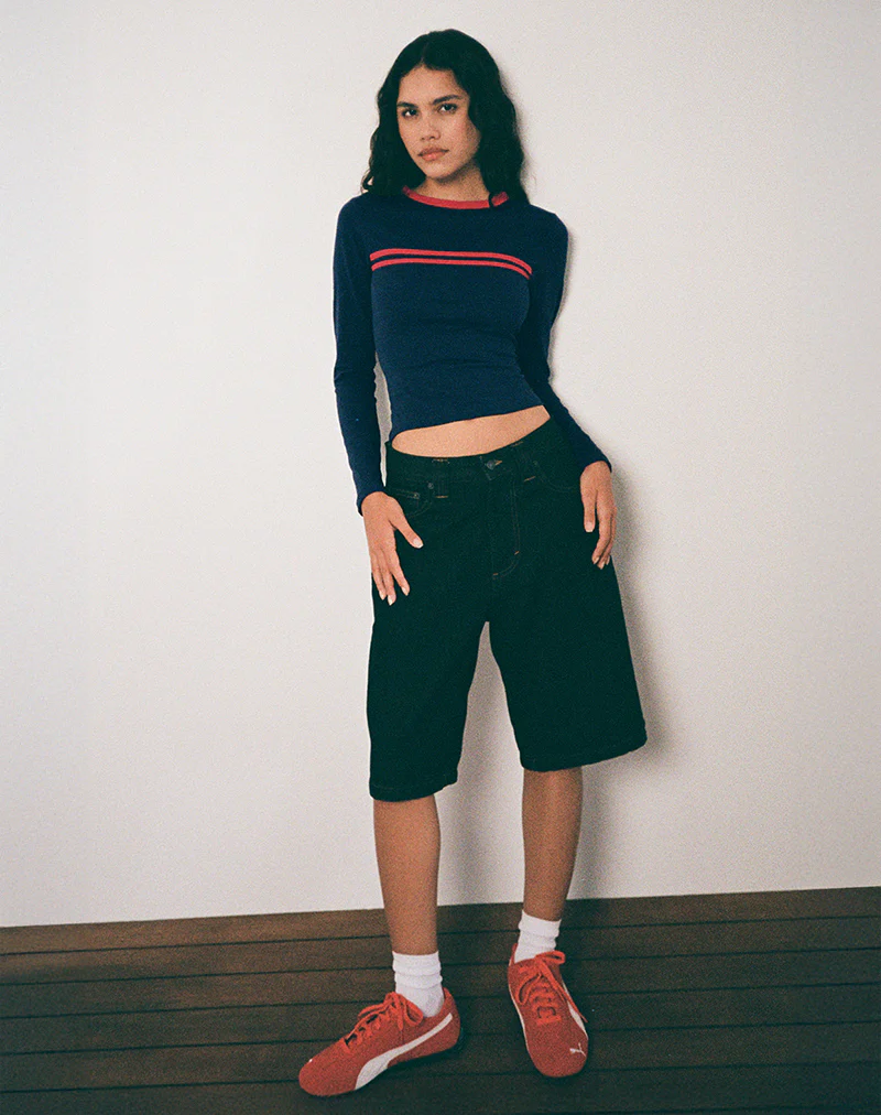 Bonjita Top in Navy with Tango Red Binding - Image 2