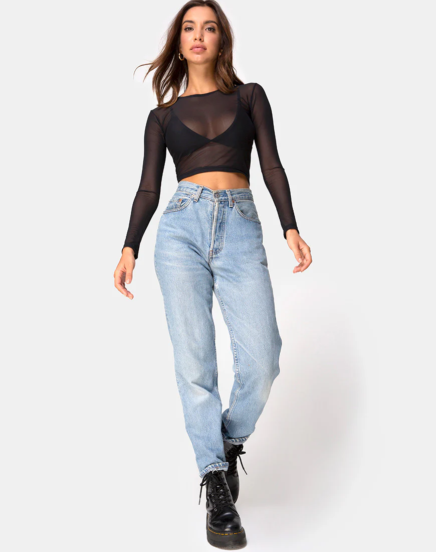 Bonnie Crop Top in Black Net - Image 4