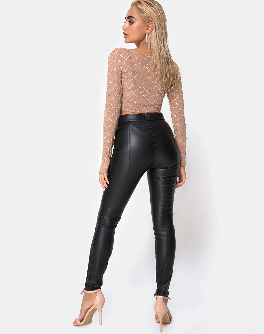 Bonnie Crop Top in Cross Linked Glitter Net Tan - Image 5